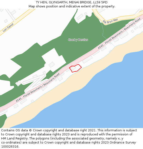 TY HEN, GLYNGARTH, MENAI BRIDGE, LL59 5PD: Location map and indicative extent of plot