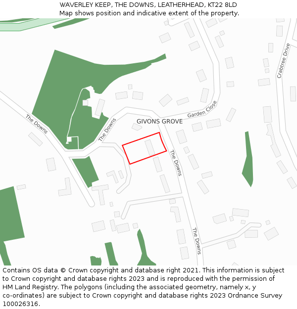 WAVERLEY KEEP, THE DOWNS, LEATHERHEAD, KT22 8LD: Location map and indicative extent of plot