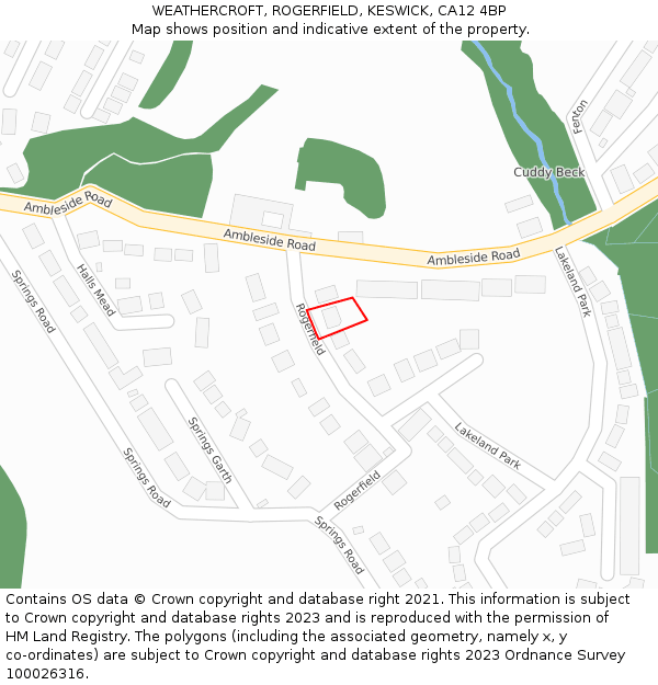 WEATHERCROFT, ROGERFIELD, KESWICK, CA12 4BP: Location map and indicative extent of plot