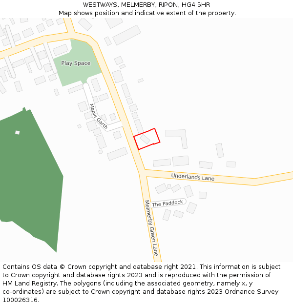 WESTWAYS, MELMERBY, RIPON, HG4 5HR: Location map and indicative extent of plot