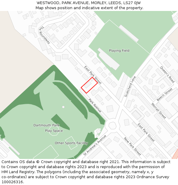 WESTWOOD, PARK AVENUE, MORLEY, LEEDS, LS27 0JW: Location map and indicative extent of plot