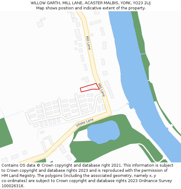 WILLOW GARTH, MILL LANE, ACASTER MALBIS, YORK, YO23 2UJ: Location map and indicative extent of plot