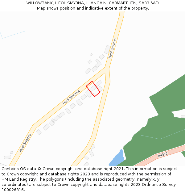 WILLOWBANK, HEOL SMYRNA, LLANGAIN, CARMARTHEN, SA33 5AD: Location map and indicative extent of plot