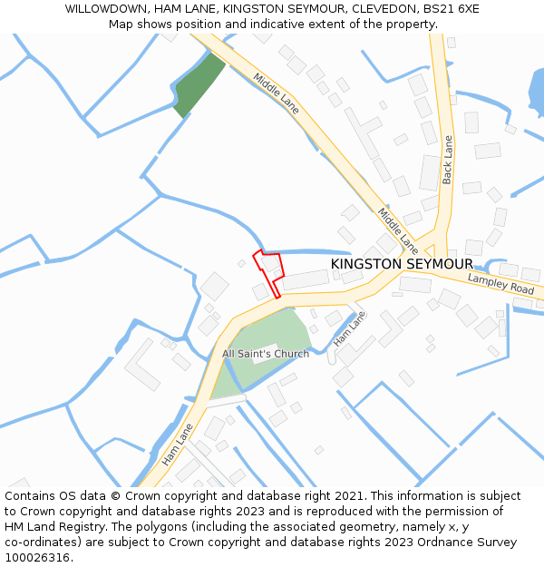 WILLOWDOWN, HAM LANE, KINGSTON SEYMOUR, CLEVEDON, BS21 6XE: Location map and indicative extent of plot