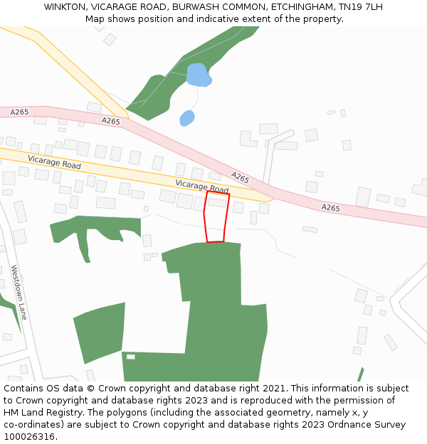 WINKTON, VICARAGE ROAD, BURWASH COMMON, ETCHINGHAM, TN19 7LH: Location map and indicative extent of plot