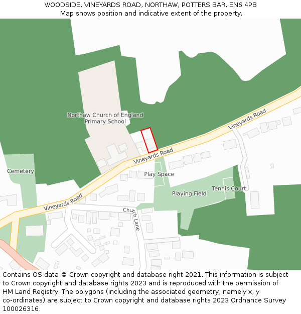 WOODSIDE, VINEYARDS ROAD, NORTHAW, POTTERS BAR, EN6 4PB: Location map and indicative extent of plot