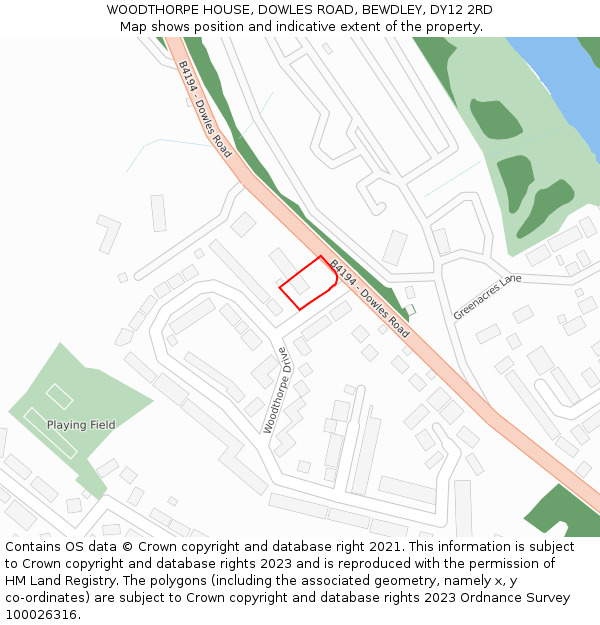 WOODTHORPE HOUSE, DOWLES ROAD, BEWDLEY, DY12 2RD: Location map and indicative extent of plot