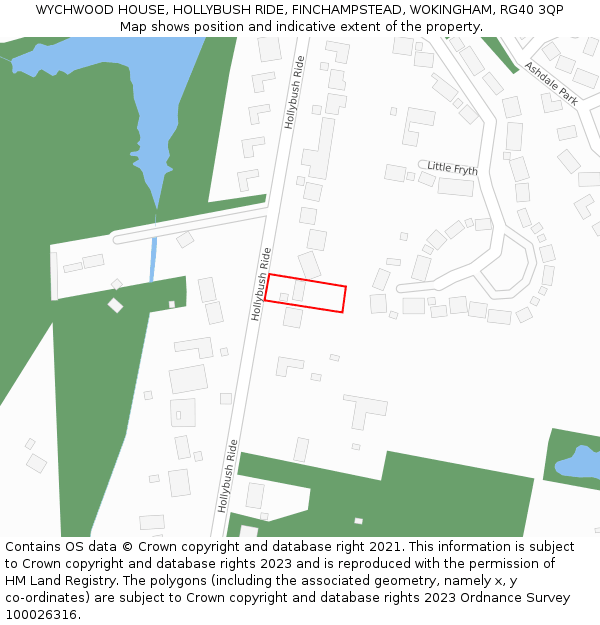 WYCHWOOD HOUSE, HOLLYBUSH RIDE, FINCHAMPSTEAD, WOKINGHAM, RG40 3QP: Location map and indicative extent of plot