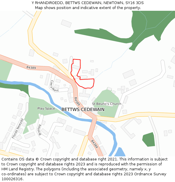 Y RHANDIROEDD, BETTWS CEDEWAIN, NEWTOWN, SY16 3DS: Location map and indicative extent of plot