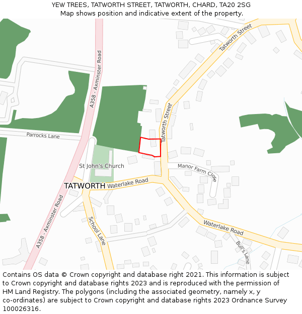 YEW TREES, TATWORTH STREET, TATWORTH, CHARD, TA20 2SG: Location map and indicative extent of plot