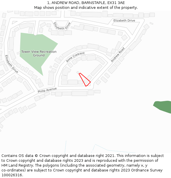 1, ANDREW ROAD, BARNSTAPLE, EX31 3AE: Location map and indicative extent of plot