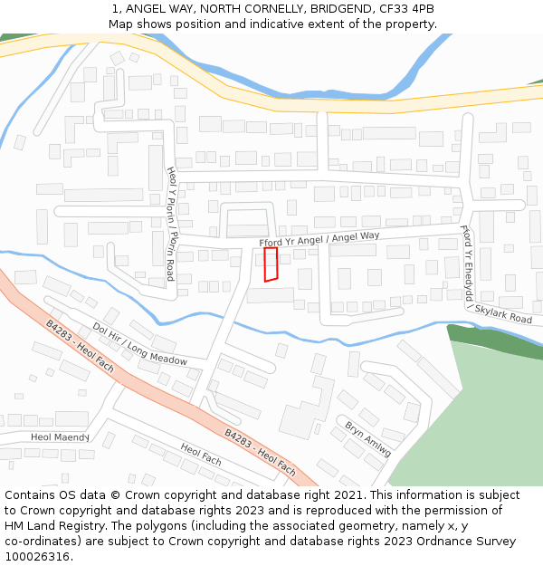 1, ANGEL WAY, NORTH CORNELLY, BRIDGEND, CF33 4PB: Location map and indicative extent of plot