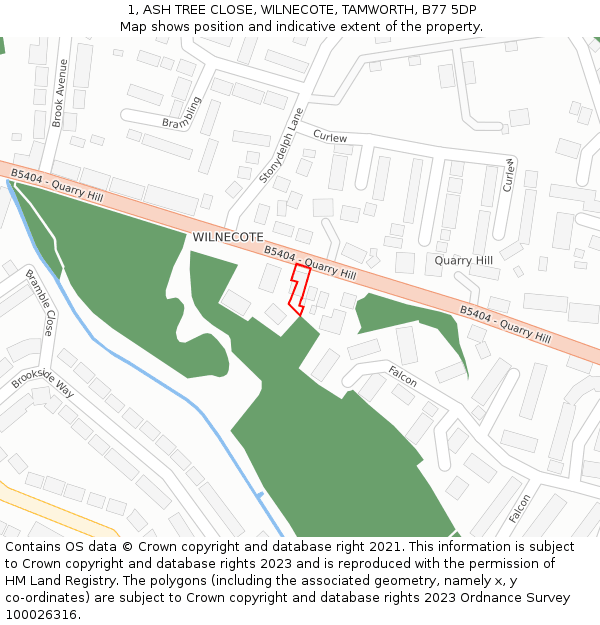 1, ASH TREE CLOSE, WILNECOTE, TAMWORTH, B77 5DP: Location map and indicative extent of plot