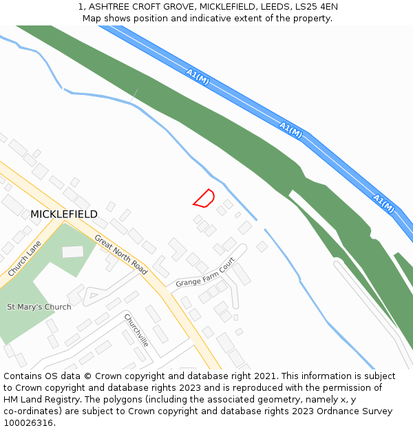 1, ASHTREE CROFT GROVE, MICKLEFIELD, LEEDS, LS25 4EN: Location map and indicative extent of plot