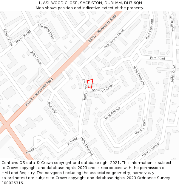 1, ASHWOOD CLOSE, SACRISTON, DURHAM, DH7 6QN: Location map and indicative extent of plot