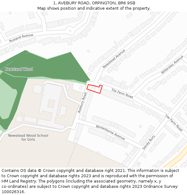 1, AVEBURY ROAD, ORPINGTON, BR6 9SB: Location map and indicative extent of plot