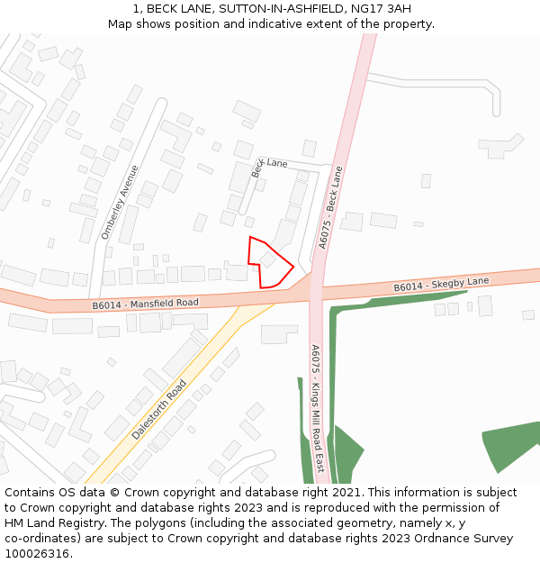 1, BECK LANE, SUTTON-IN-ASHFIELD, NG17 3AH: Location map and indicative extent of plot