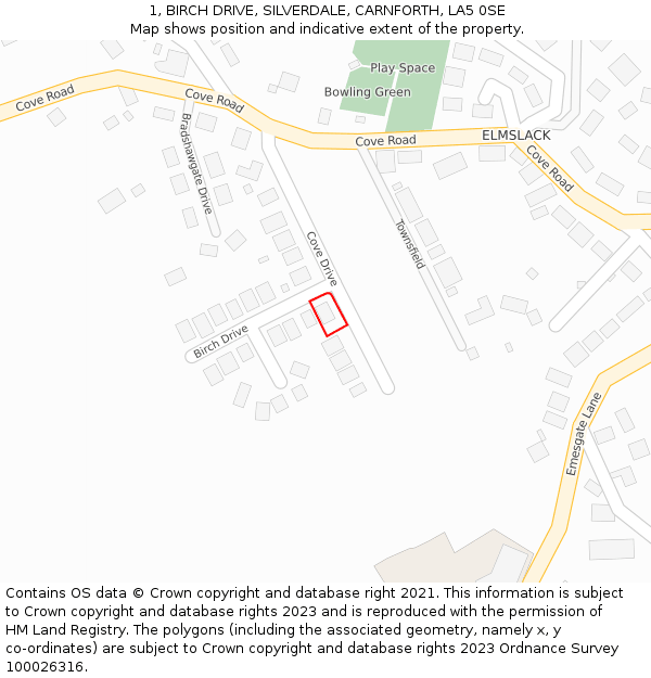 1, BIRCH DRIVE, SILVERDALE, CARNFORTH, LA5 0SE: Location map and indicative extent of plot