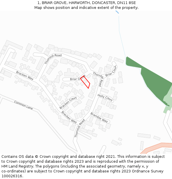 1, BRIAR GROVE, HARWORTH, DONCASTER, DN11 8SE: Location map and indicative extent of plot