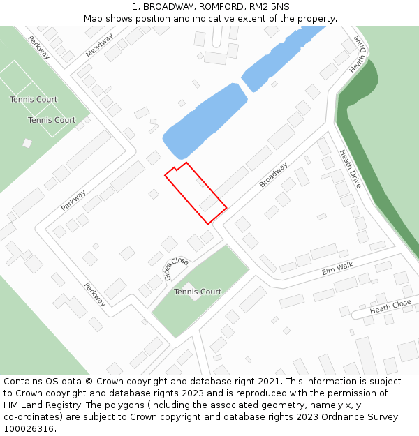 1, BROADWAY, ROMFORD, RM2 5NS: Location map and indicative extent of plot