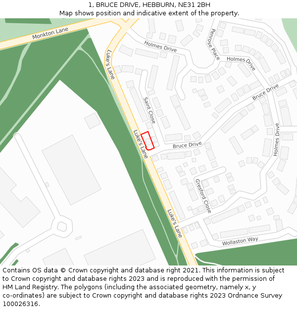 1, BRUCE DRIVE, HEBBURN, NE31 2BH: Location map and indicative extent of plot