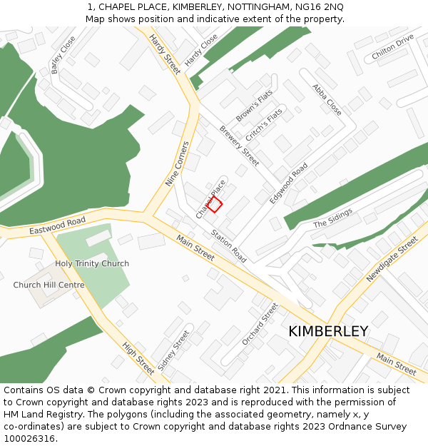 1, CHAPEL PLACE, KIMBERLEY, NOTTINGHAM, NG16 2NQ: Location map and indicative extent of plot