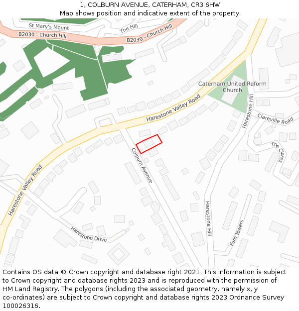 1, COLBURN AVENUE, CATERHAM, CR3 6HW: Location map and indicative extent of plot