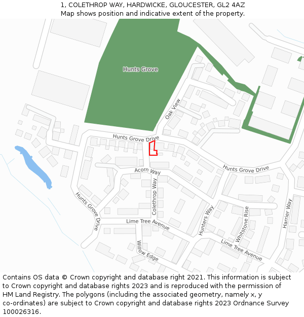 1, COLETHROP WAY, HARDWICKE, GLOUCESTER, GL2 4AZ: Location map and indicative extent of plot