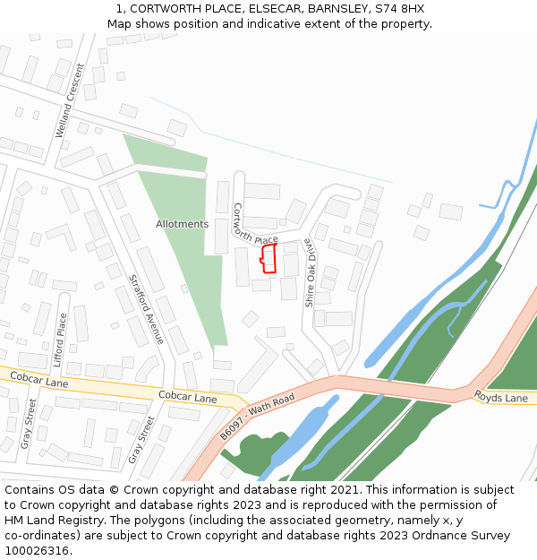 1, CORTWORTH PLACE, ELSECAR, BARNSLEY, S74 8HX: Location map and indicative extent of plot