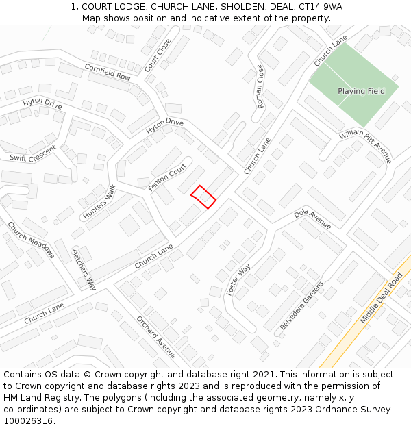 1, COURT LODGE, CHURCH LANE, SHOLDEN, DEAL, CT14 9WA: Location map and indicative extent of plot