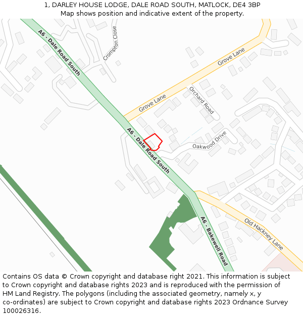 1, DARLEY HOUSE LODGE, DALE ROAD SOUTH, MATLOCK, DE4 3BP: Location map and indicative extent of plot