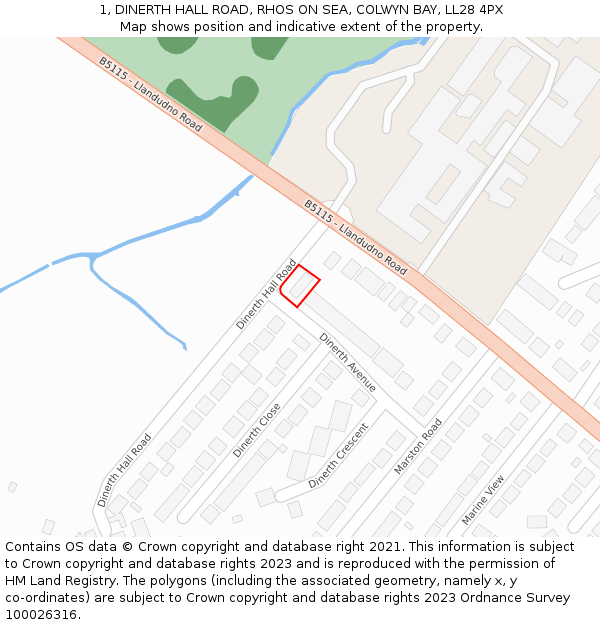 1, DINERTH HALL ROAD, RHOS ON SEA, COLWYN BAY, LL28 4PX: Location map and indicative extent of plot