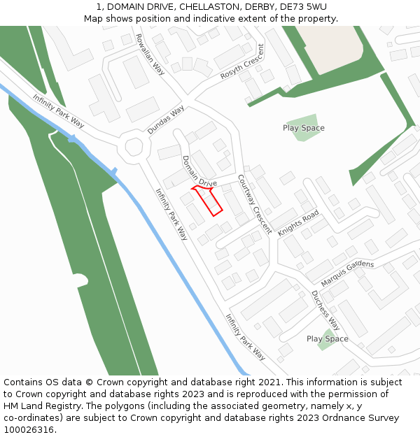 1, DOMAIN DRIVE, CHELLASTON, DERBY, DE73 5WU: Location map and indicative extent of plot