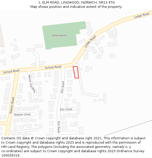 1, ELM ROAD, LINGWOOD, NORWICH, NR13 4TG: Location map and indicative extent of plot