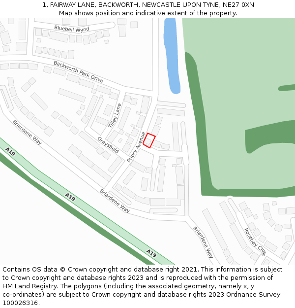 1, FAIRWAY LANE, BACKWORTH, NEWCASTLE UPON TYNE, NE27 0XN: Location map and indicative extent of plot