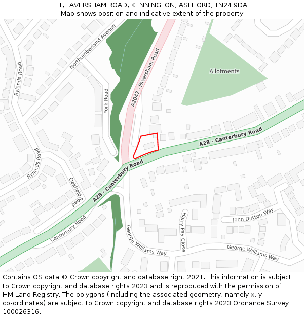 1, FAVERSHAM ROAD, KENNINGTON, ASHFORD, TN24 9DA: Location map and indicative extent of plot