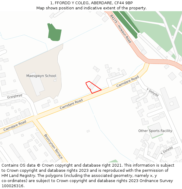 1, FFORDD Y COLEG, ABERDARE, CF44 9BP: Location map and indicative extent of plot