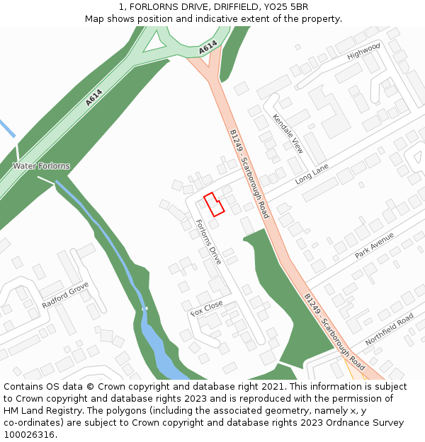 1, FORLORNS DRIVE, DRIFFIELD, YO25 5BR: Location map and indicative extent of plot