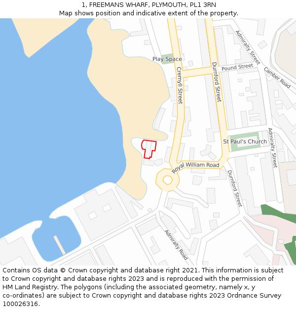 1, FREEMANS WHARF, PLYMOUTH, PL1 3RN: Location map and indicative extent of plot