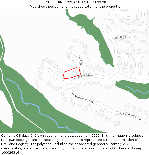 1, GILL BURN, ROWLANDS GILL, NE39 2PT: Location map and indicative extent of plot