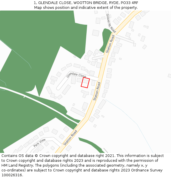 1, GLENDALE CLOSE, WOOTTON BRIDGE, RYDE, PO33 4RF: Location map and indicative extent of plot