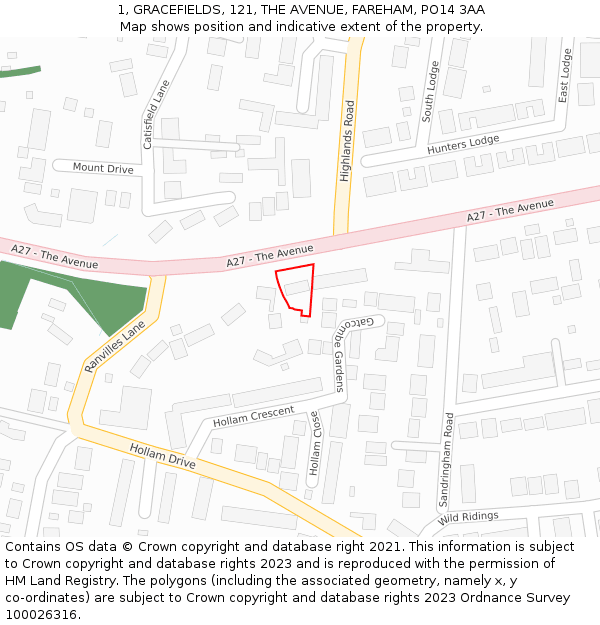 1, GRACEFIELDS, 121, THE AVENUE, FAREHAM, PO14 3AA: Location map and indicative extent of plot