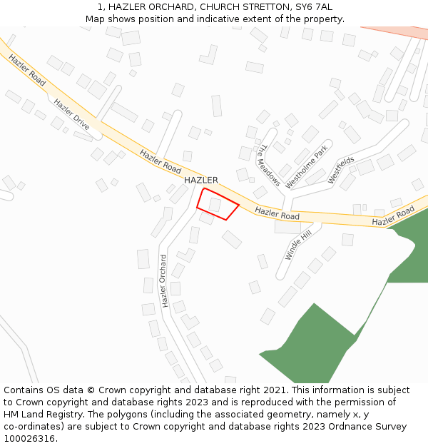 1, HAZLER ORCHARD, CHURCH STRETTON, SY6 7AL: Location map and indicative extent of plot