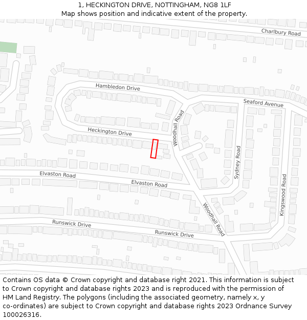 1, HECKINGTON DRIVE, NOTTINGHAM, NG8 1LF: Location map and indicative extent of plot