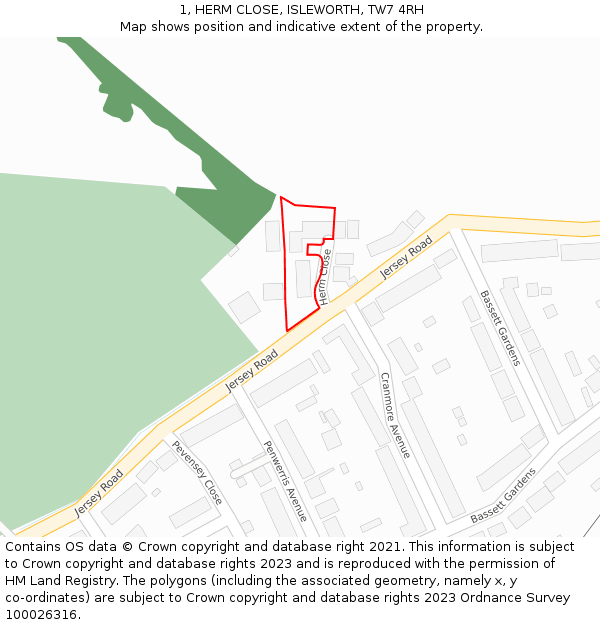 1, HERM CLOSE, ISLEWORTH, TW7 4RH: Location map and indicative extent of plot