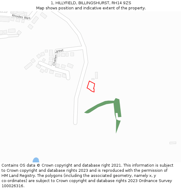 1, HILLYFIELD, BILLINGSHURST, RH14 9ZS: Location map and indicative extent of plot