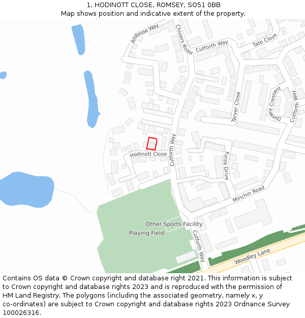 1, HODINOTT CLOSE, ROMSEY, SO51 0BB: Location map and indicative extent of plot