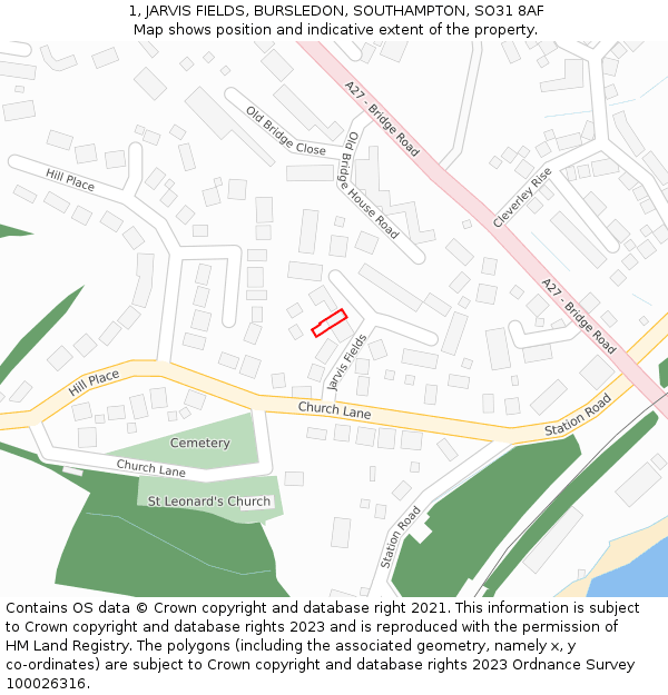 1, JARVIS FIELDS, BURSLEDON, SOUTHAMPTON, SO31 8AF: Location map and indicative extent of plot