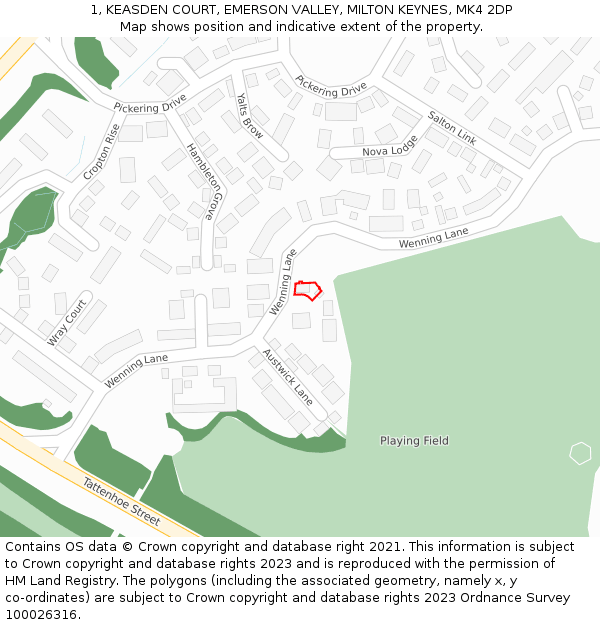 1, KEASDEN COURT, EMERSON VALLEY, MILTON KEYNES, MK4 2DP: Location map and indicative extent of plot