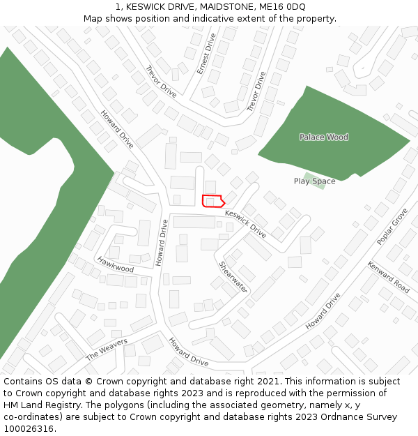 1, KESWICK DRIVE, MAIDSTONE, ME16 0DQ: Location map and indicative extent of plot